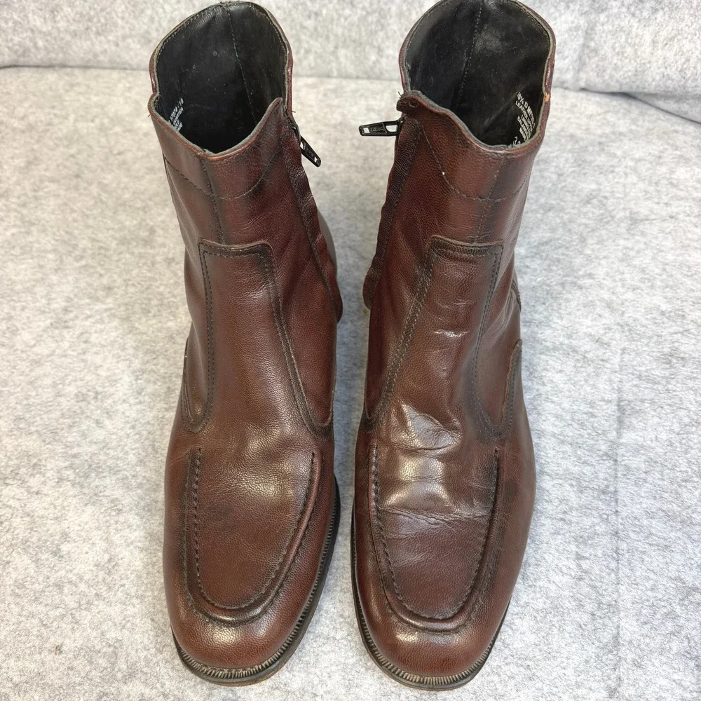 Florsheim Vintage Mens Brown Leather Side Zip Moc Toe Ankle Dress Boots 10.5 D